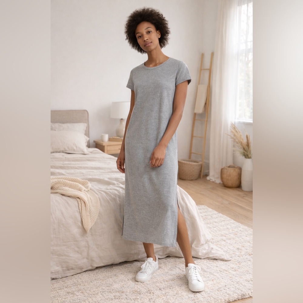 GAP Gray Midi T-Shirt Dress Cap Sleeve Shift Dress Cotton Modal Size Small